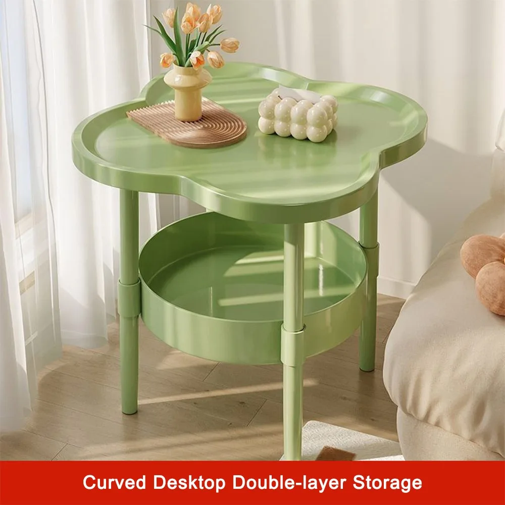 Trendy 40*40CM Side Table Plastic Samll End Table Easy to Assemble Double Layer Bedside Table for Living Room