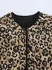 Vintage Leopard Cotton Coat  Women Loose O-neck Long Sleeve Single Breasted Pockets Jacket 2024 Autumn New Lady Casual Outwear 3