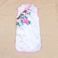 Cheongsam robe bébé fille Qipao vêtements d'été paon sans manches mince robe traditionnelle enfant filles vêtements Style chinois 4