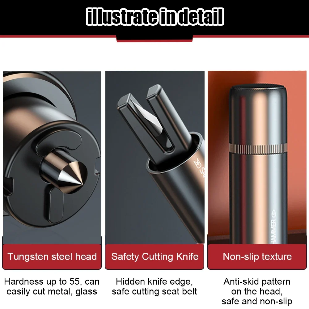 Car Safety Hammer 2 In 1 Emergency Glass Breaker Cut The Seat Belt High Hardness Tungsten Steel Rescue Tool Auto Accessories