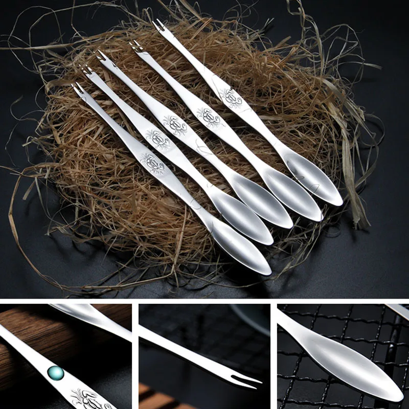 6Pcs Stainless Steel Crab Forks Set Crab Pliers Shellfish Fruit Forks Lobster Clamp Pliers Clip Kitchen Gadgets Seafood Tools images - 6