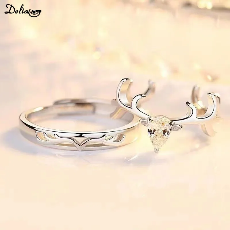 Luxury  Couple Paired Rings for Women Men Flower Crown Proposal Promise Adjustable Rings Wedding Anniversary Jewelry Mens Rings