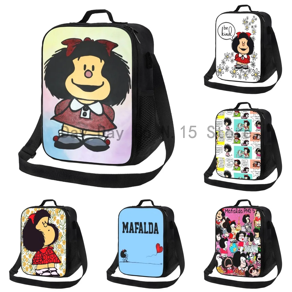 Cartoon Manga Mafalda Portable Lunch Box Women Multifunction Quino Comic Thermal Cooler Food Insulated Lunch Bag Office Work kitsune fox lunch box multifunction thermal cooler food insulated lunch bag for women school work picnic reusable tote container