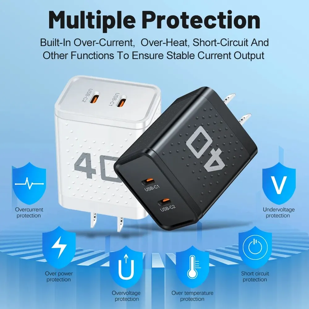 20W Dual PD 2 Ports USB C Chrager Fast Charger Type C For Xiaomi 12 iPhone 13 14 Pro Realme QC3.0 Type C Fast Charging