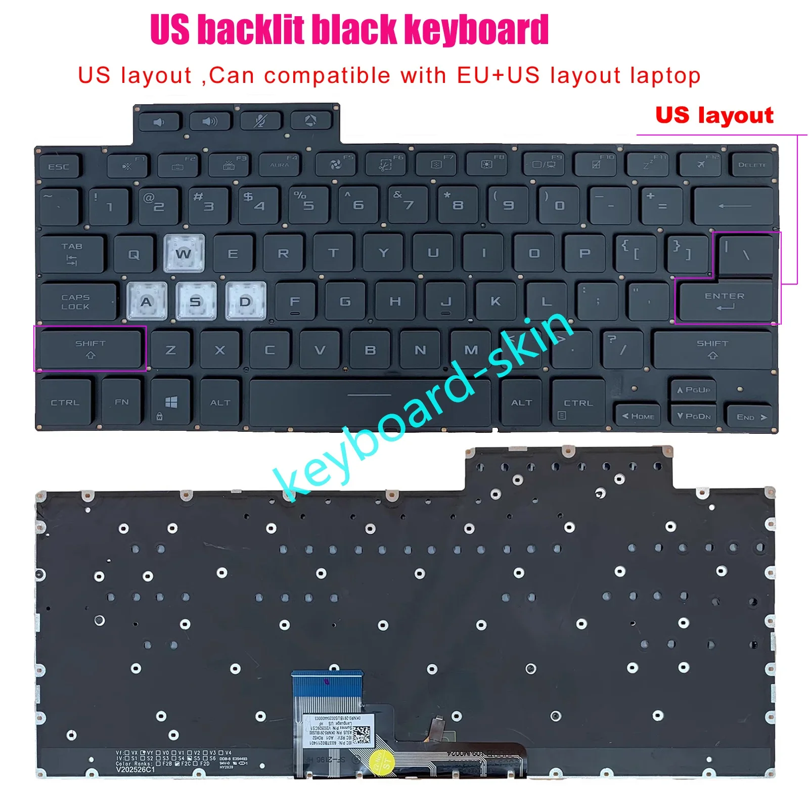 Teclado Retroiluminado sem Descanso para Asus Tuf Traço F15 Série Fx516 Fx516p Fx516pr Fx516pm Preto Novo
