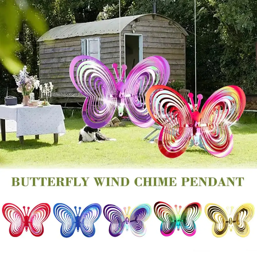

3D Butterfly Bird Repeller Spinner Wind Chimes Hanging Ornament Scarer Decoration Garden Outdoor Decor Hanging Reflective P M8W7