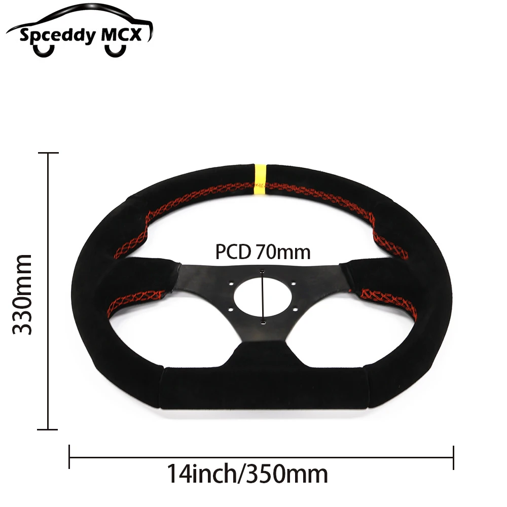 Spceddy MCX 자동차 스티어링 휠, 스웨이드 14 인치, 350mm, D 모양 레이싱 드리트, 수정 스포츠 스티어링 휠, 노란색 링
