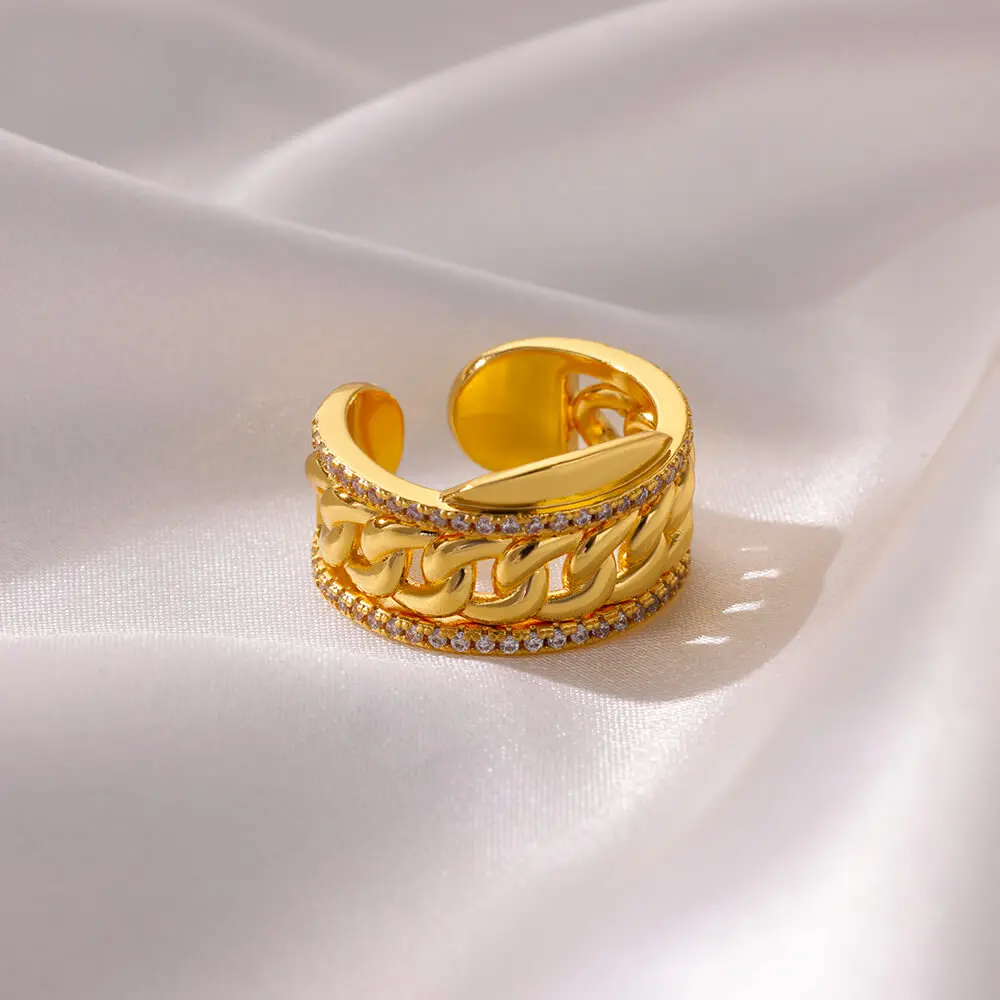 Zircon Double Ring Women For Women Gold Stainless Steel