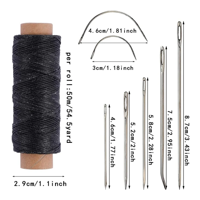 Yards Waxed Thread with 7 Pcs Leather Needles for Hand Sewing 150D