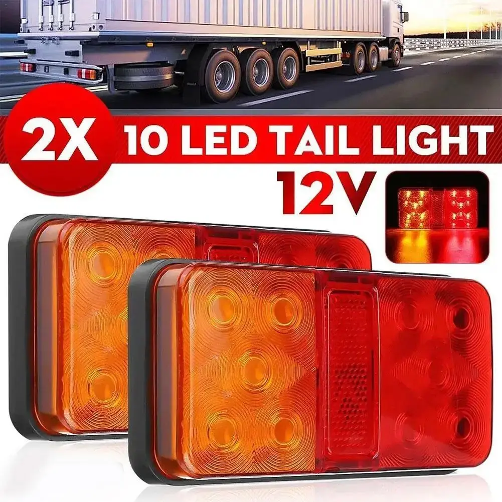 1 Pair 10LED Rear Tail Lights for Lorry Truck Trailer Caravan Bus Motorhome