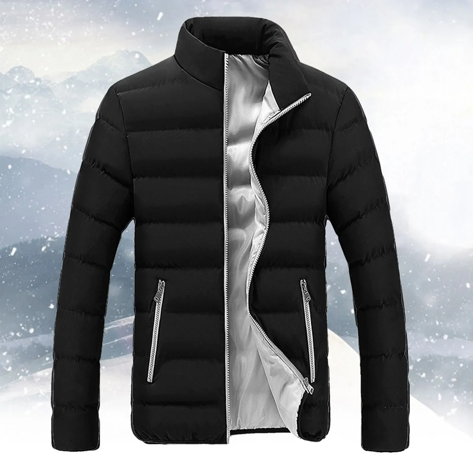 Winter Casual Men Warm Outwear Slim Fit Thick Bubble Coat Casual Jacket Outwear Casual Stand-collar Cotton Jacket Outerwear