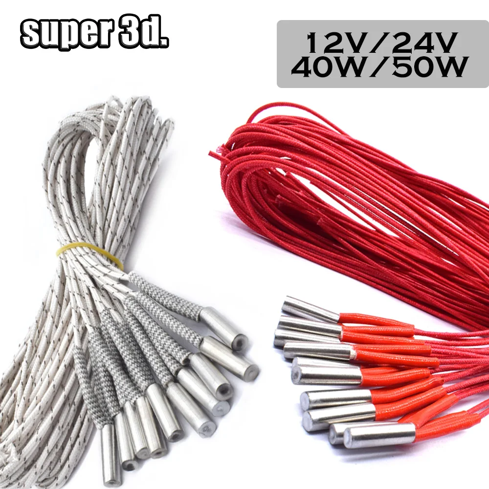 12V/24V 40W 50W Ceramic Cartridge Heater 6*20mm 1M /2M Cable 3D Printer Print Head Induction Heater Heating Tube element