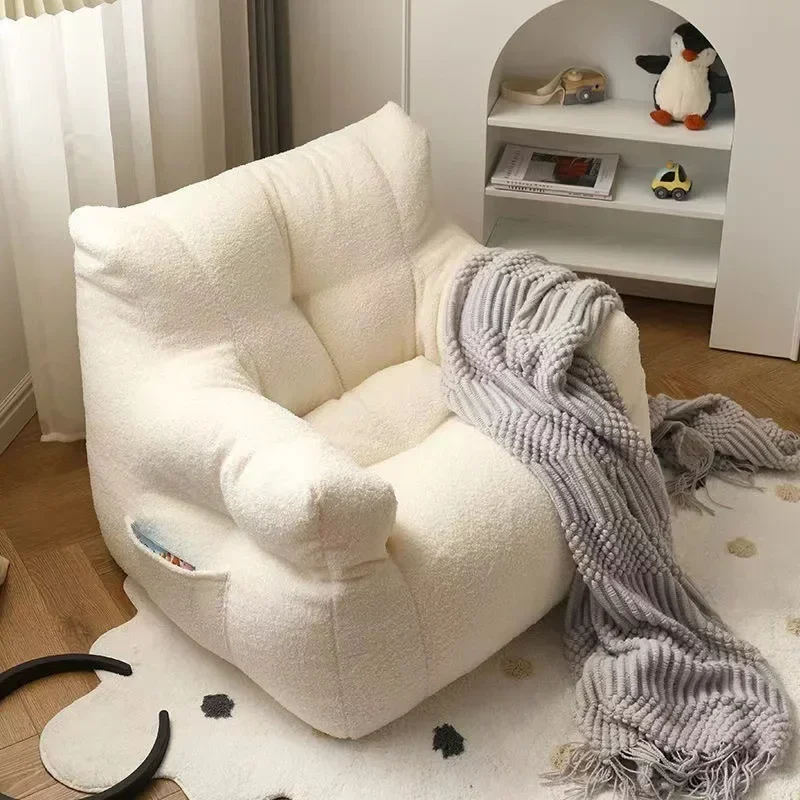 Cute Children's Sofa Baby Reading Lazy Sofa Cotton and Linen Lamb's Wool Fabric Small Sofa Chair Removable and Washable