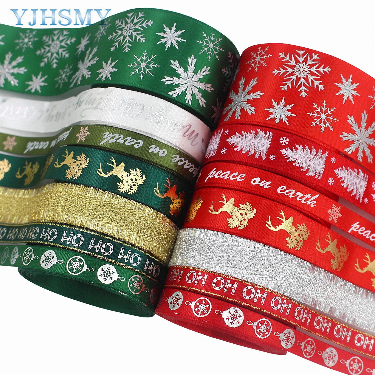 

Christmas Ribbon Grosgrain Satin Fabric Ribbons for Crafts Decoration Holiday Box Gift Wrapping and Sewing 5 Yards