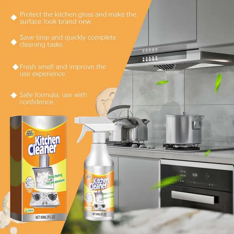 60ml Kitchen Cleaner Oil Stain Powerful Degreaser Oil Stains Remover Cleaning Grills Oven Home Cooktop Cleaning Spray