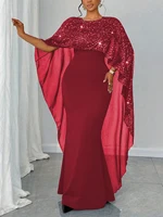 Women's Plus Size Dress Spring Summer Sequin Fishtail Skirt Wine Red Cape Sleeve Elegant Formal Party Evening Gown