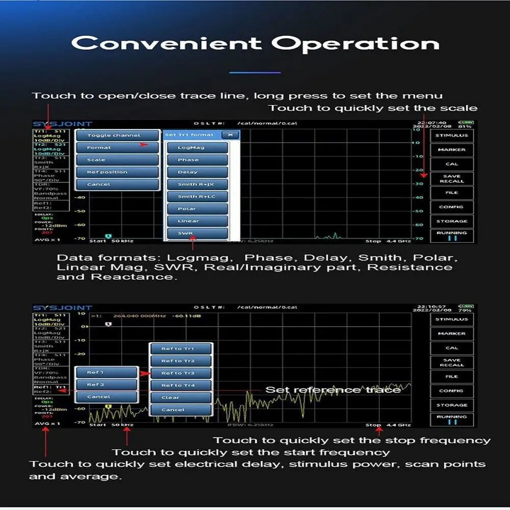 HTOOL SV4401A 50KHz-4.4GHz Vector Network Analyzer 100dB Dynamic VNA 7-inch Touch LCD Internal memory MF/LF/HF/VHF/UHF Band 4