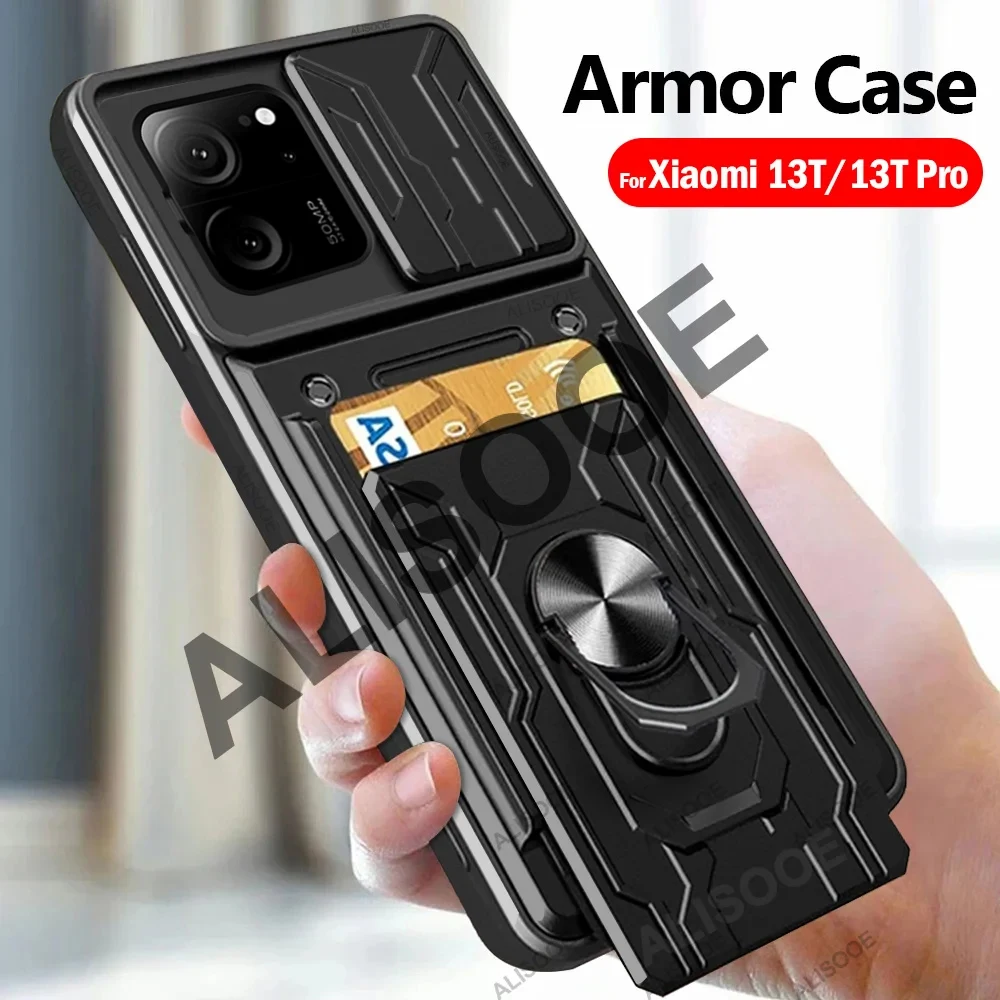 Capa for Xiaomi 13T Pro Case Armor Slide Lens Card Slot Stand Cover for Xiaomi  13 Lite 12X 12 11 12T 11T Redmi K60 Ultra 12 12C - AliExpress