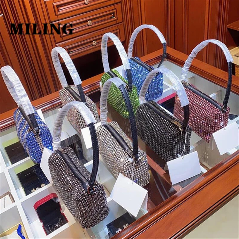 

Luxury Crystal Evening Party Clutch Bags Wedding Purse Lipstick Square Handbags Women Bridal Shoulder Bags Party Chain Purses