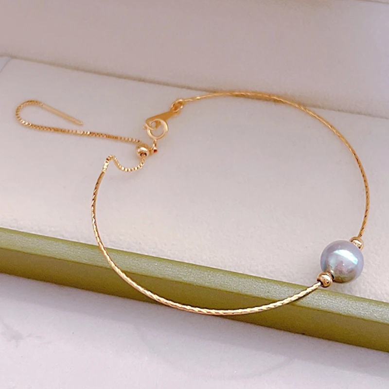 

Simple Elegant 14K Gold Filled Bride Bracelet with Natural Akoya Pearl for Women INS Fashion Minimal Party Bangle Jewelry Gift