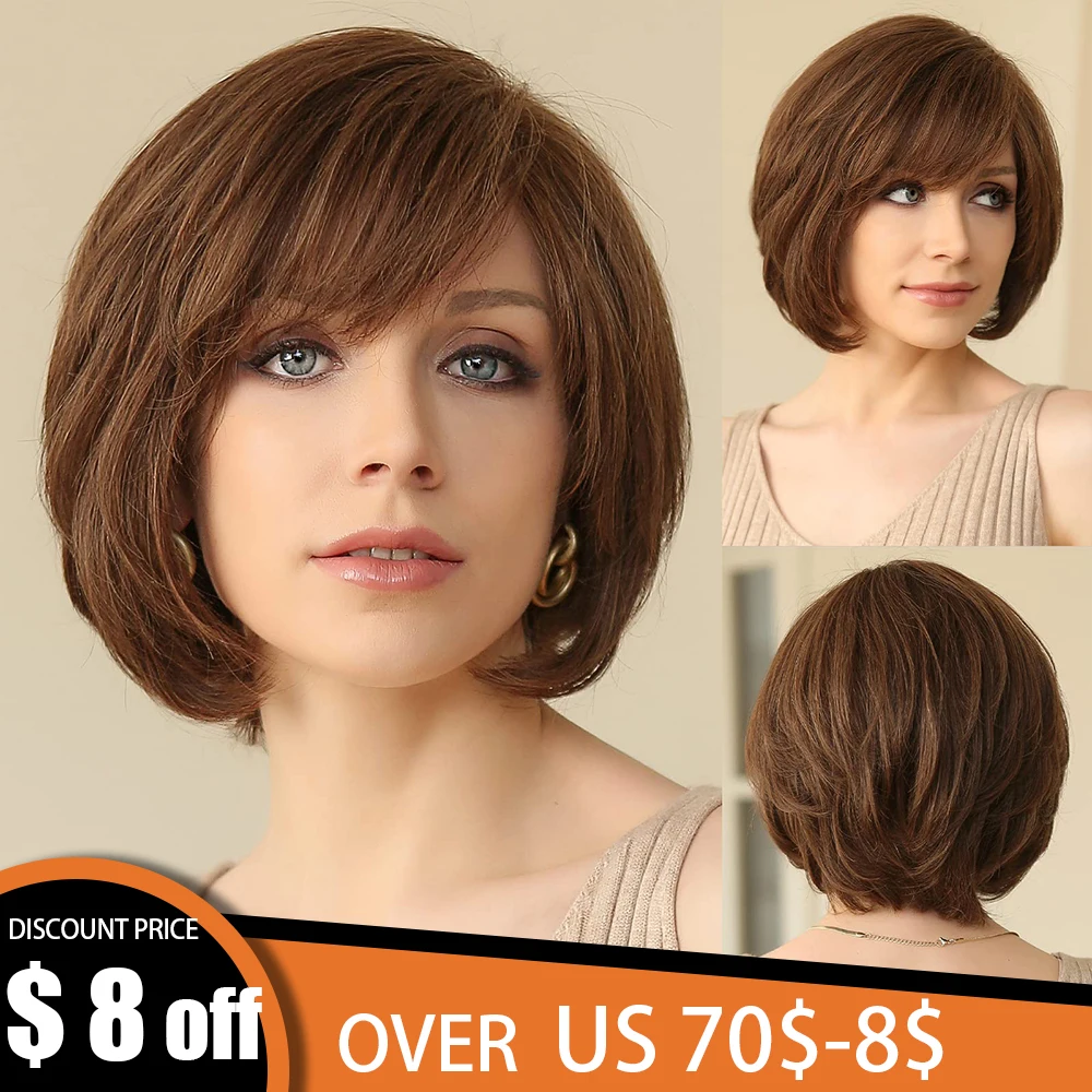 Ashimary Perruque Bob 4*4 cheveux lisses sans colle Perruque de