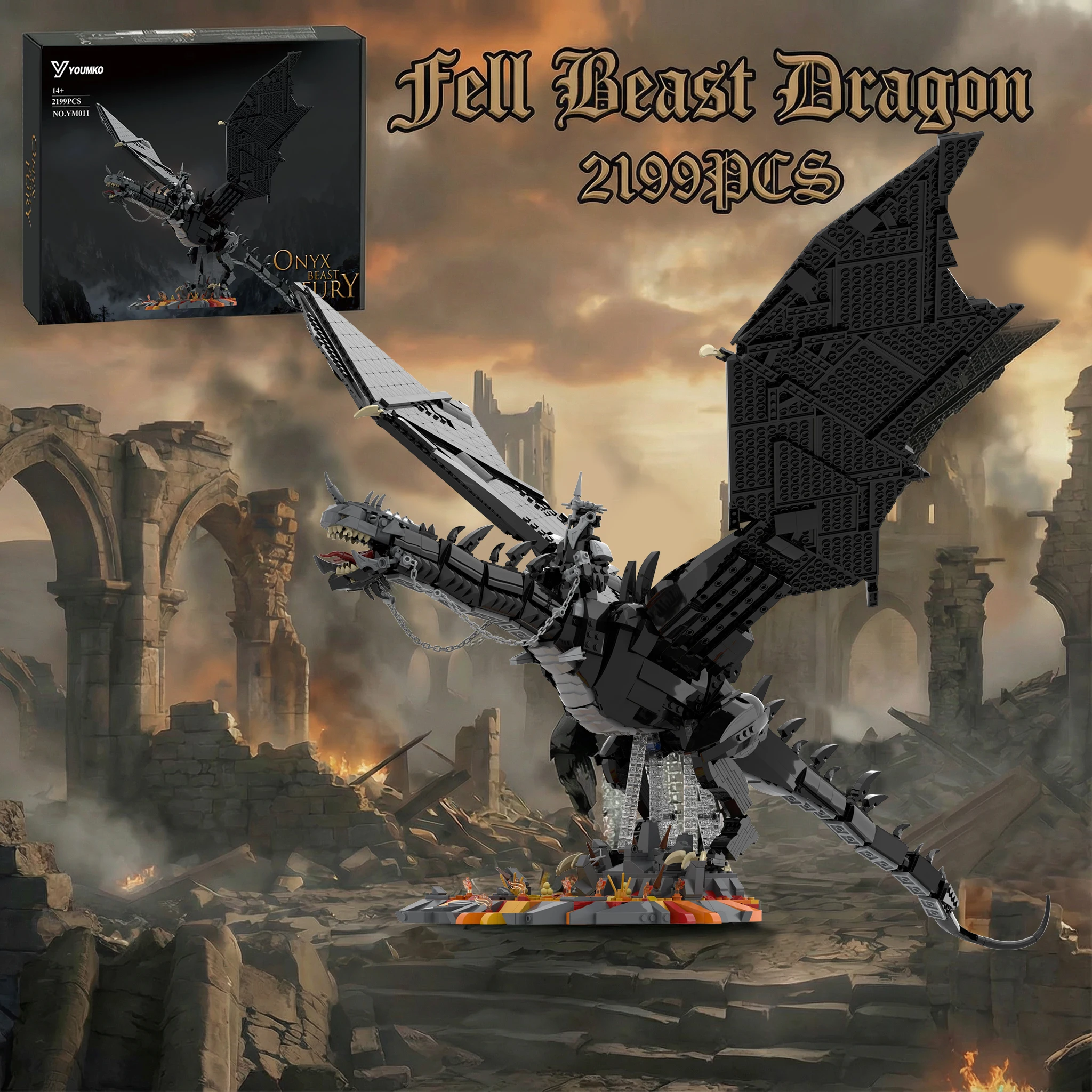 Klemmbausteine Filmring-Drachen-Bausteine-Set: LOTR Schwarzes Monster-Bausteinmodell-Bausatz – DIY-Spielzeug für Jungen, Erwachsene und Kinder – STEM-Geschenk, 2199 Teile