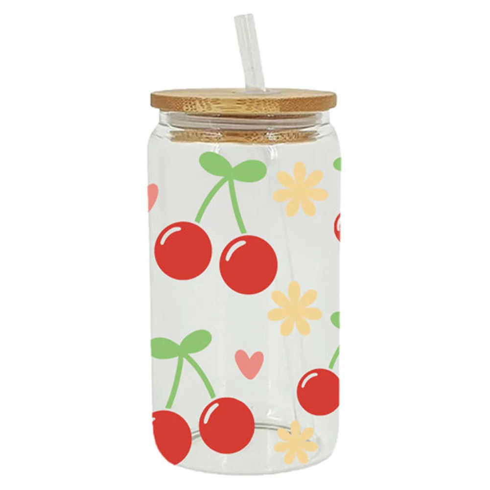 8Pcs Cartoon UV DTF Cup Transfer Stickers Waterproof Summer Series Glass Wrap Sticker Cute Transparent DIY Decor Sticker