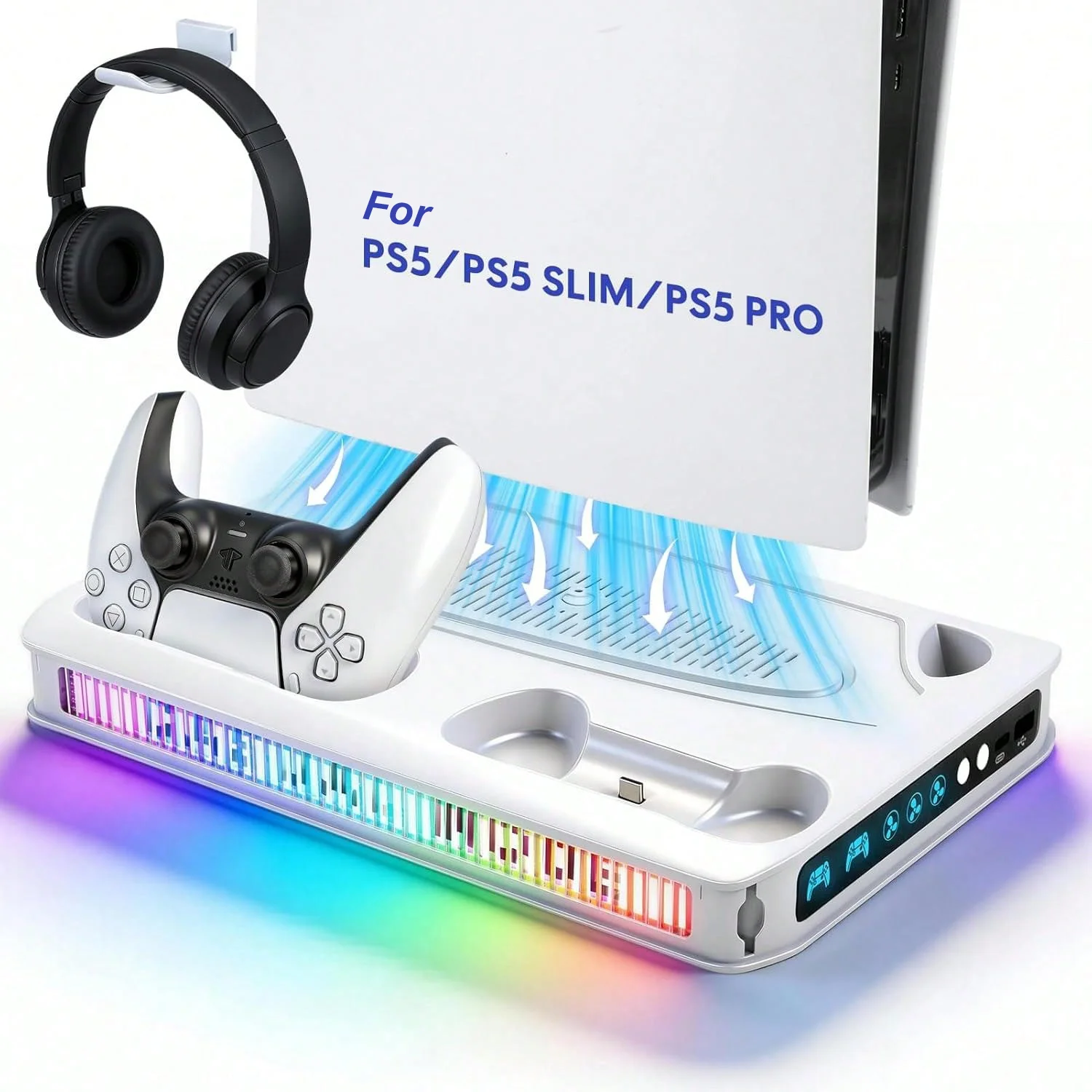 حامل تبريد RGB مع مراوح تبريد ومنصة شحن للتحكم | م...