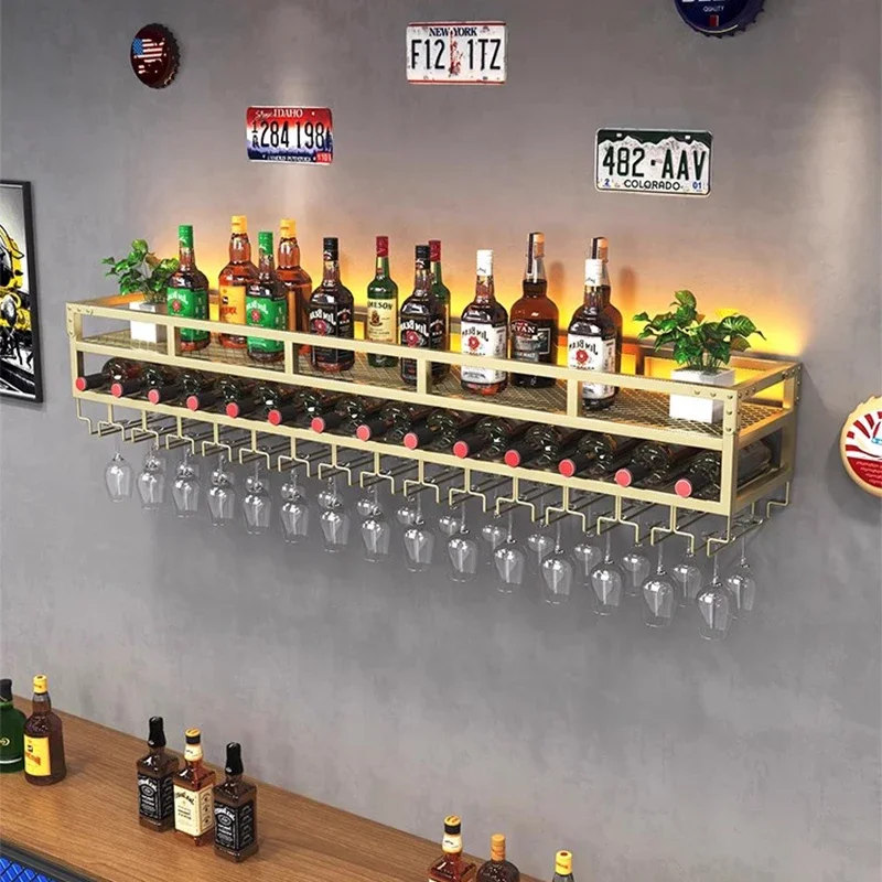 Bar Metal Wine Rack Display Wall Mounted Club Drink Cellar Wine Cabinets Commercial Restaurant Adega Barzinho Kitchen Furniture