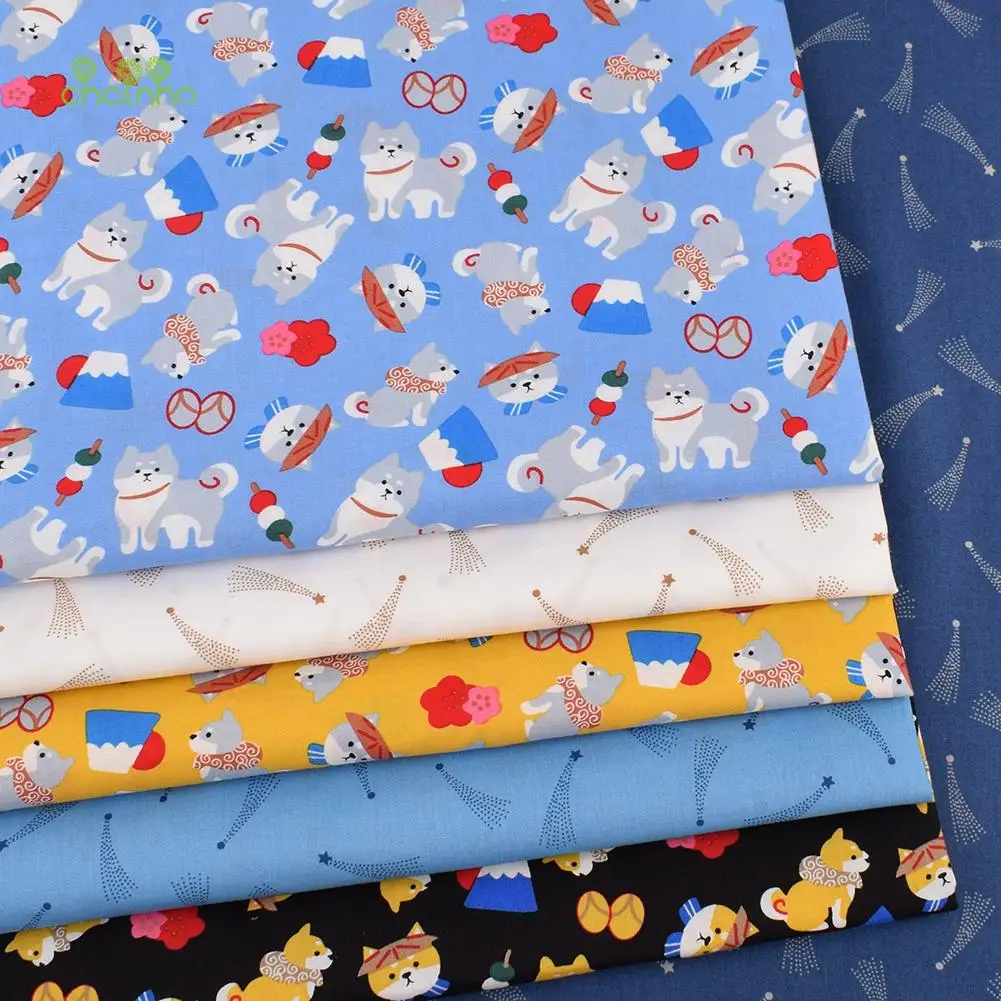 Chainho,Printed Plain Weave Poplin Cotton Fabric,DIY Quilting Sewing Material,Patchwork Cloth,Floral Series,3 Sizes,15PC11