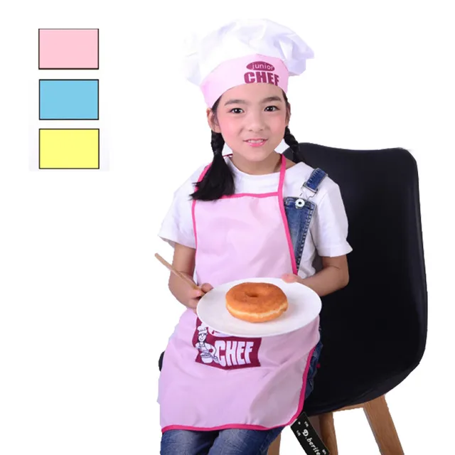 2 Pcs/Set Children Junior Apron Chef Hat Pocket Suit Kids Cooking Drink Food Tool Family Kitchen Accessories 2
