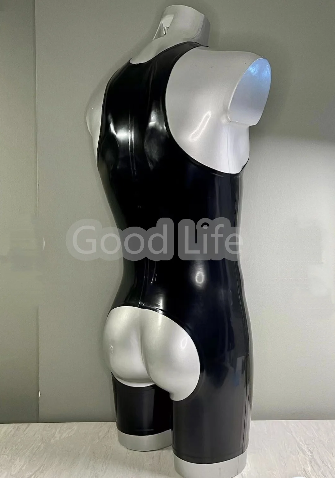 Handgemaakte zwarte heren full body latex strakke jumpsuit rubberen catsuit kleding met kruis rits