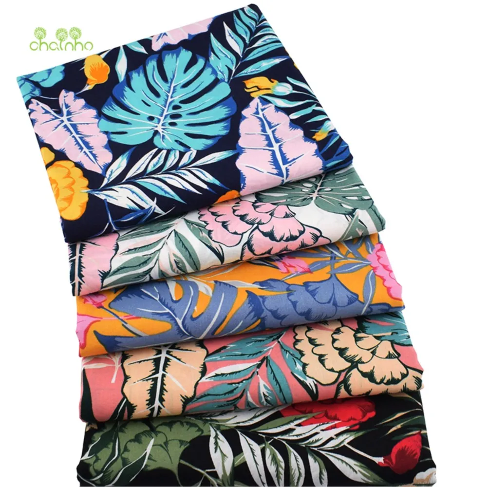 Chainho,Printed Plain Weave Cotton Poplin Fabric,Patchwork Cloth,DIY Sewing Quilting Material,Floral Series,3 Designs,15PC94