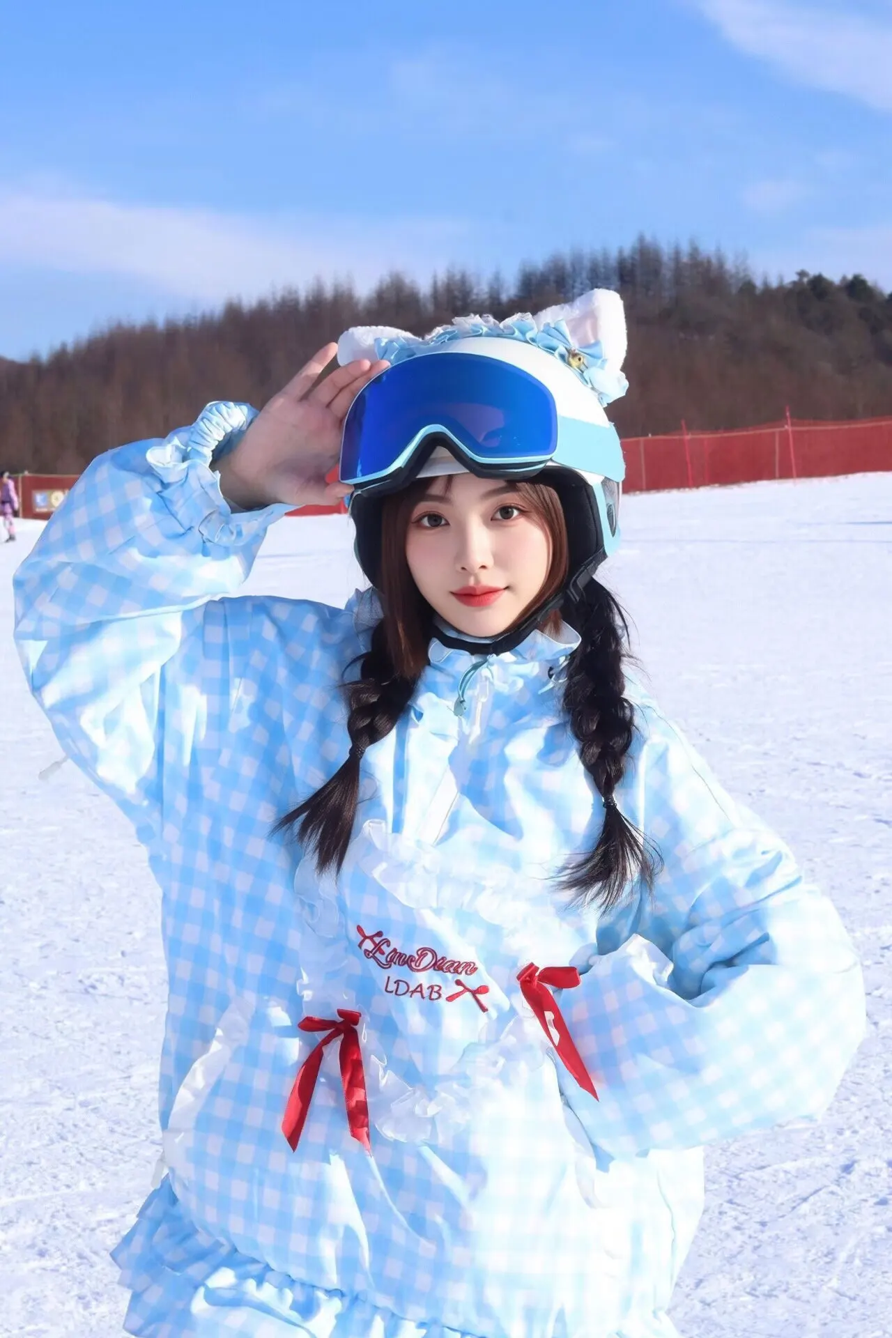 남녀공용 블루 스키 재킷, 스키 바지, 따뜻하고 방풍 기능이 있는 후드 겨울 작업복, 방수 기능 포함