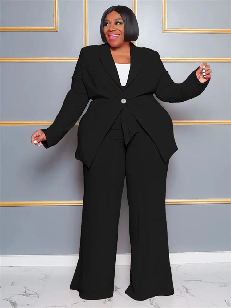 Wmstar Plus Size Women Clothing Two Piece Set Solid Career Suit Top Pants Sets Office Lady with Bandage Wholesale Dropshipping