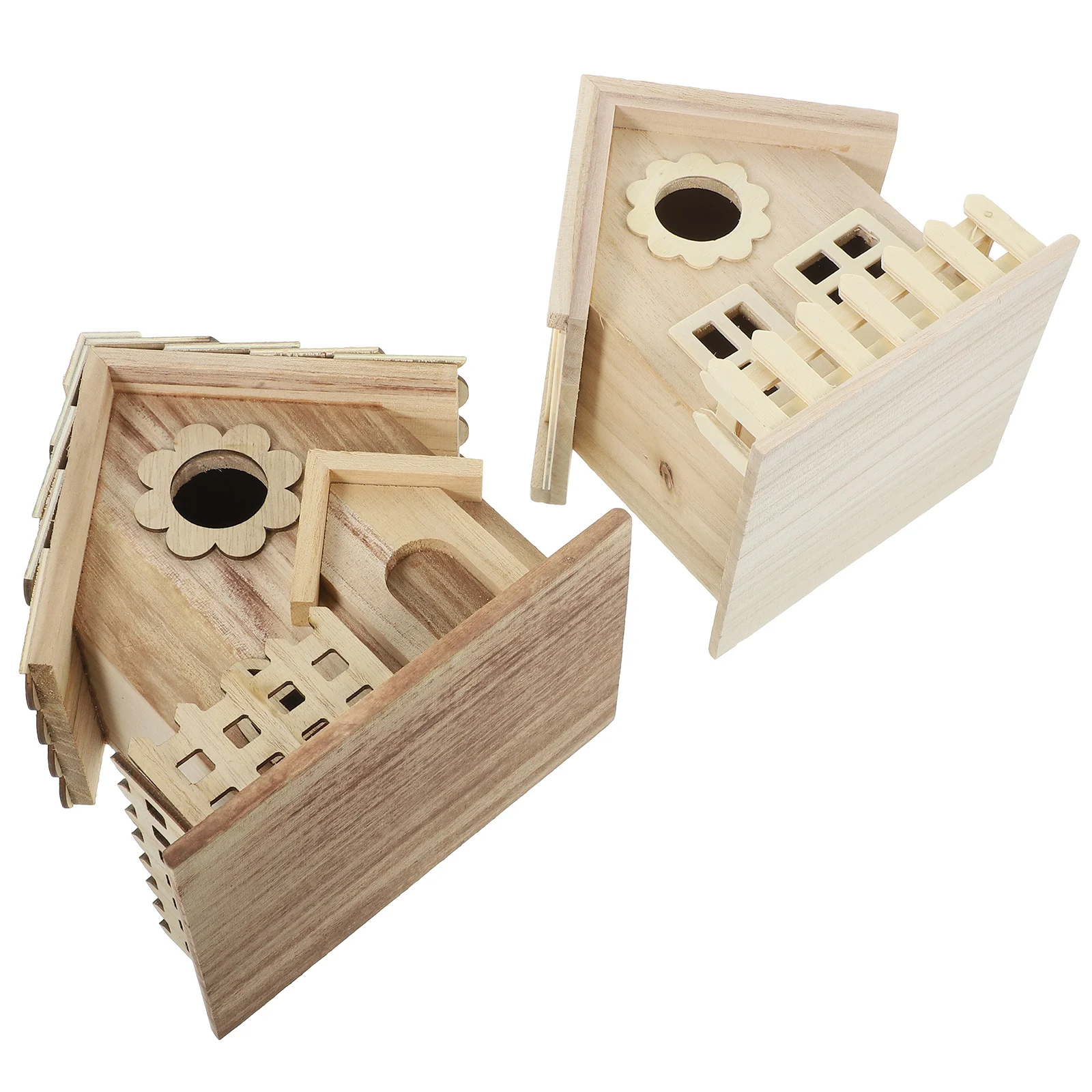 

2 Pcs Creative Bird Nest Decoration House Natural Wood Parrot Birds Outdoor Wooden Cabin Birdhouse Child