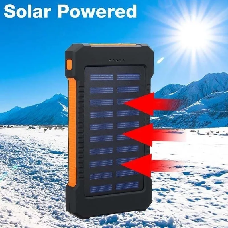Solar Power Bank Portable Fast Charging 30000mah Charger Waterproof SOS Outdoor External Battery with Flashlight for iPhone Mi
