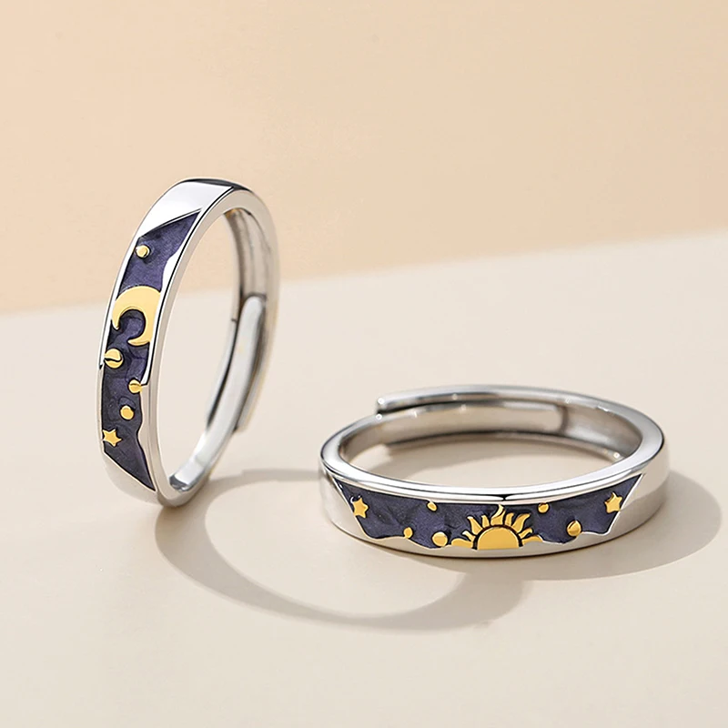Fashion Couple Rings Sun Moon Open Adjustable Light Luxury Finger Ring For Women Jewelry Accessories Birthday Gift 3