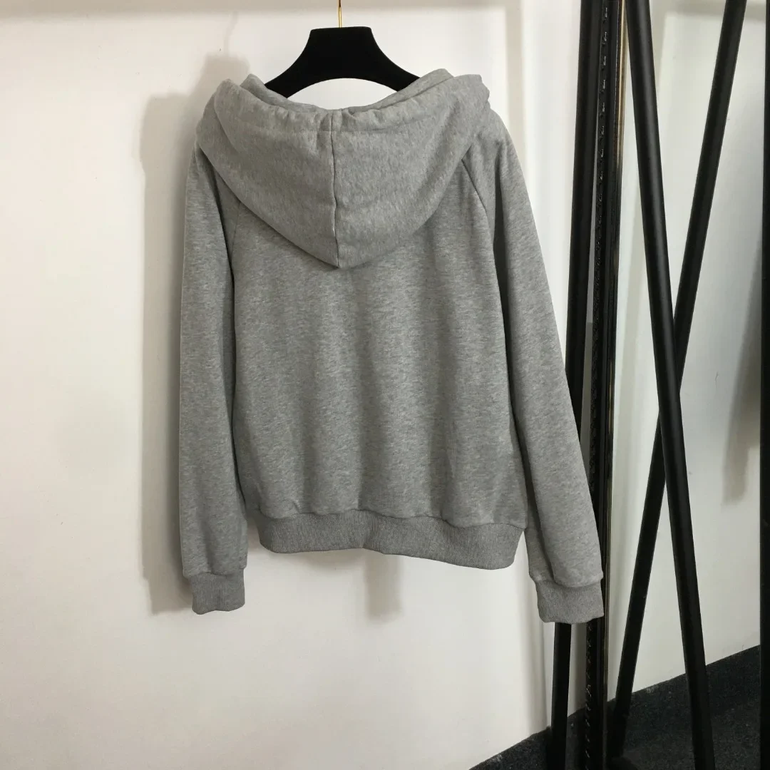 New Logo Hardware Zipper Casual Versatile Long Sleeve Hoodie Female, Grey, SML