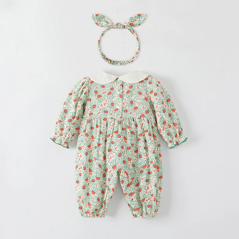 

RAISE Spring Summer Baby Girl Jumpsuit Cotton Floral Printed Loose Newborn Girl Romper Pastoral Long Sleeve Infant Girl Bodysuit