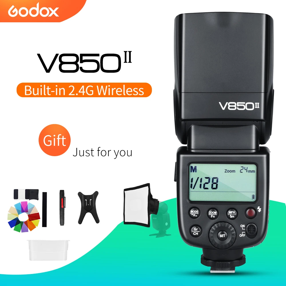 Godox V850II 2.4G GN60 Wireless X System Li-ion Battery Speedlite for Canon Nikon Sony Pentax Olympus + Free 15*20cm Softbox Kit on camera flash camera flash