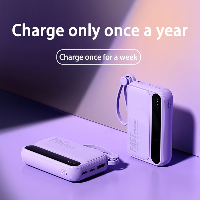 레노버 500000mAh 파워 뱅크 대용량 초고속 충전 휴대용 외장 배터리 모든 휴대폰용 케이블 4개 내장