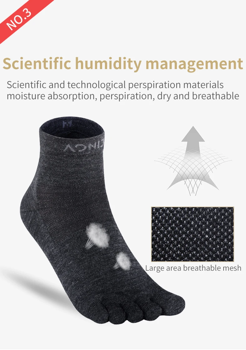 AONIJIE E4823 Unisex Sports Woollen Middle Five-Finger Socks Quarter Five Toes Socks Toesocks For Running Trail Marathon