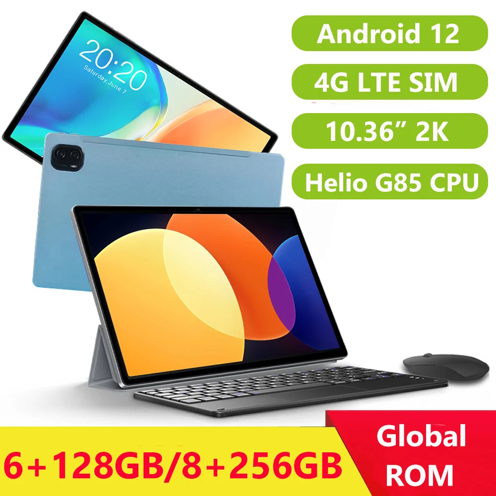 2024 Nenmone Tab10 2K 디스플레이, 10.36 인치, 4G, 2 in 1 태블릿, 안드로이드 12 옥타코어, GPS, 256GB, 어린이 선물, 16MP 카메라, 8000mAh, 신제품