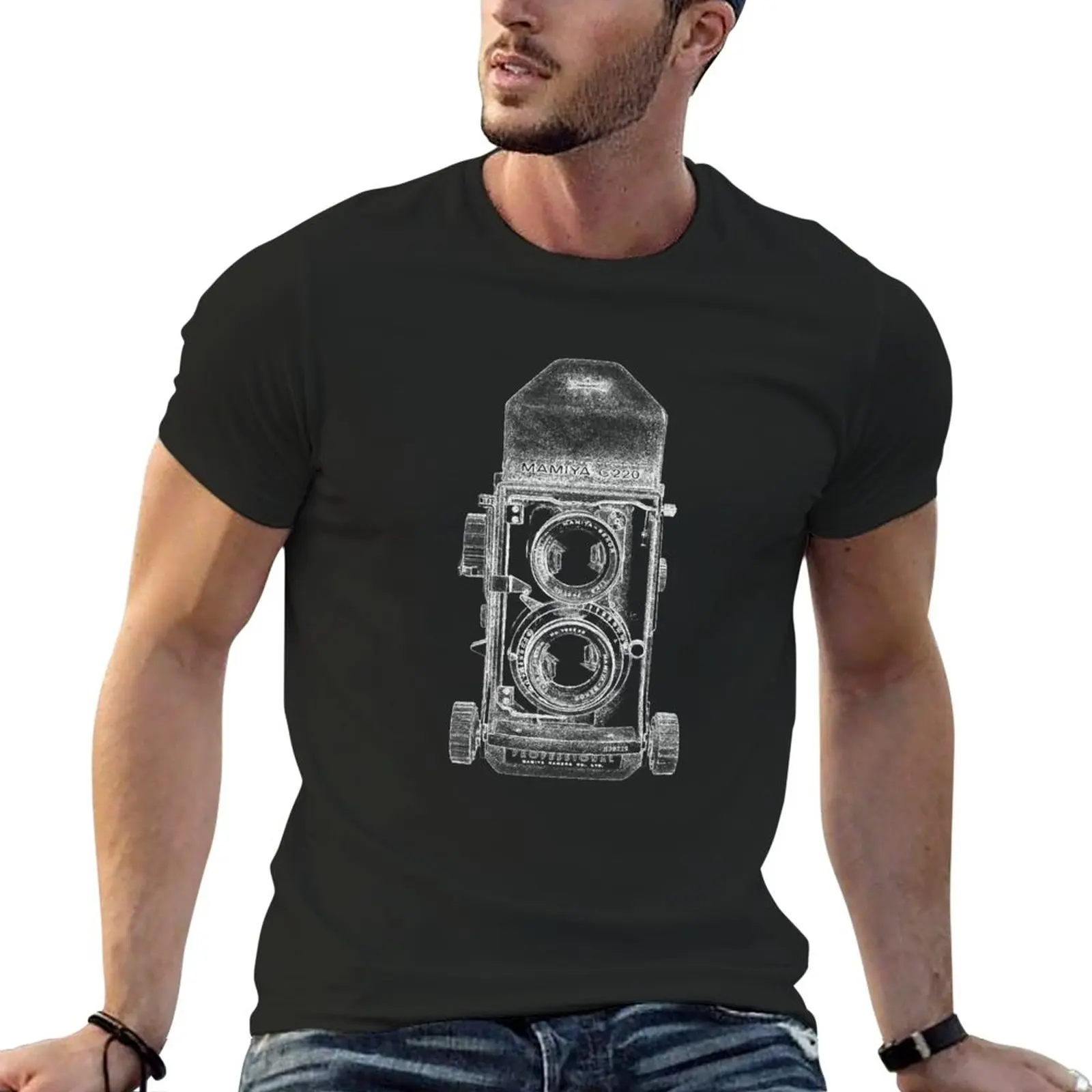 New Antique Mamiya C220 Con T-Shirt Bianca Con Contorno T-Shirt Oversize Abbigliamento Estetico T-Shirt Per Uomo Cotone