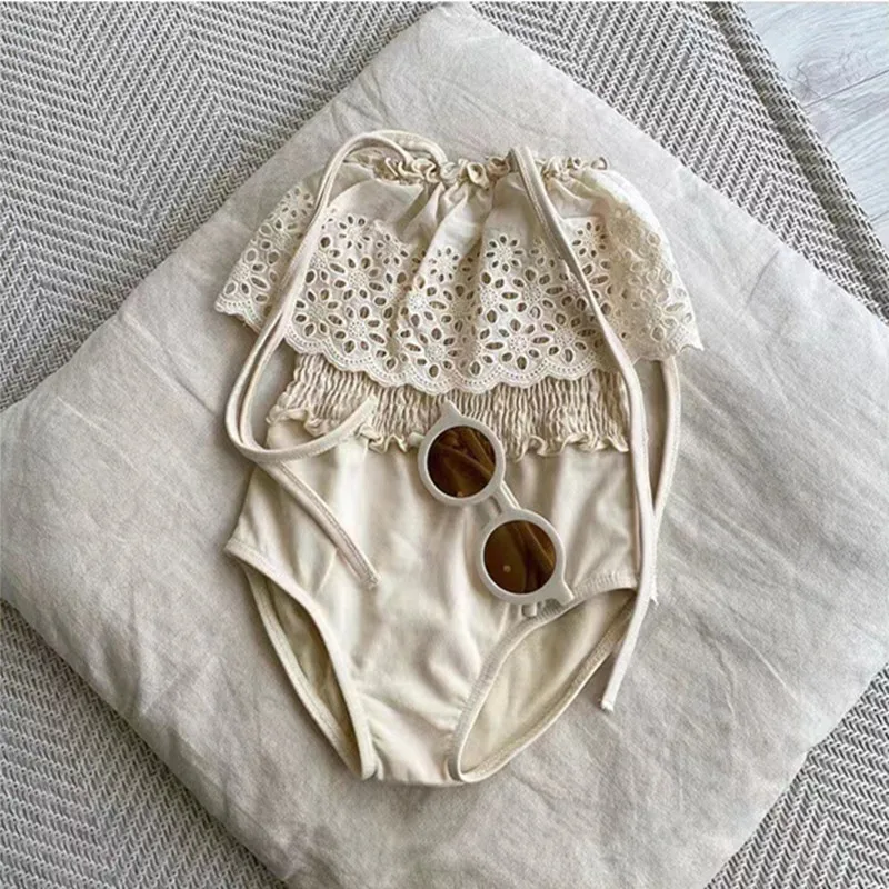 Summer Korean Style Baby Girls Swimsuits Lace Hollow Out Toddlers Kids Beach Vacation Bikini Children Swimwear children swimwear