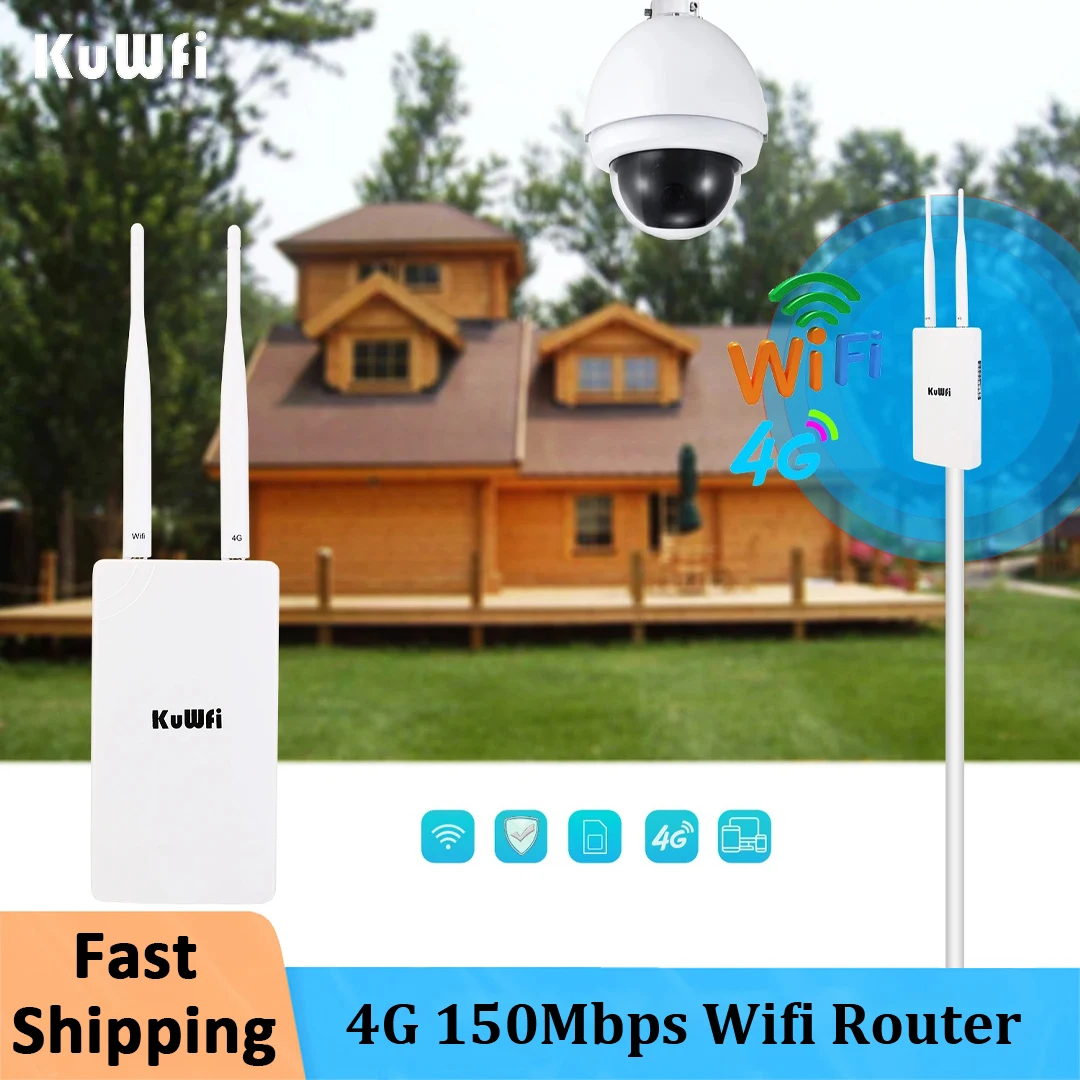 Kuwfi Outdoor CPE Wifi Router 150Mbps 4G Wireless Router High Speed Dual External Antenna with SIM Card Slot for IP Camera