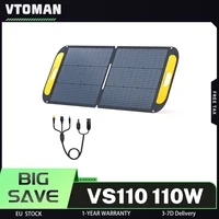 Panneau solaire pliable VTOMAN VS110 110W, surface ETFE étanche IP67, cellules monocristallines à haute efficacité 23%, support réglable, connecteur MC4 pour stations d'alimentation portables, conception conviviale, conception ultra-portable et pliable pour une utilisation nomade 1