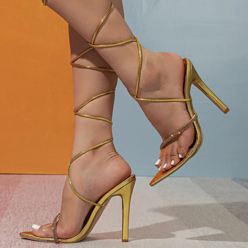 2023 Sexy Narrow Band Ankle Strap Women Sandals Fashion Thin with Heels Gladiator Sandals Summer High Heel Party Sandals Women