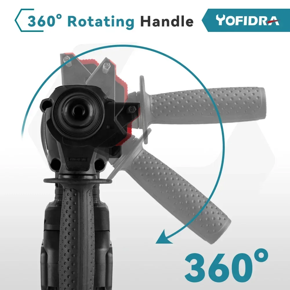 Yofidra 26mm Brushless Electric Hammer Electric Pick Impact Drill Multi-function Cordless Rotary Tool For Makita 18V Battery 5